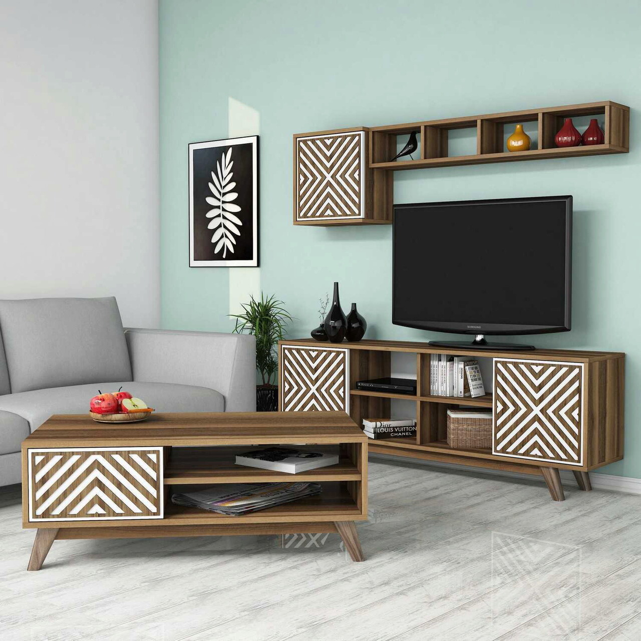 Set mobilier living, Hanah Home, Inci, Nuc/Alb - imagine 6
